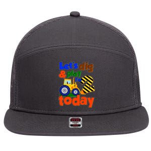 Let's Dig And Play I'm 2 Two Today 2nd Birthday Party Excavator 7 Panel Mesh Trucker Snapback Hat