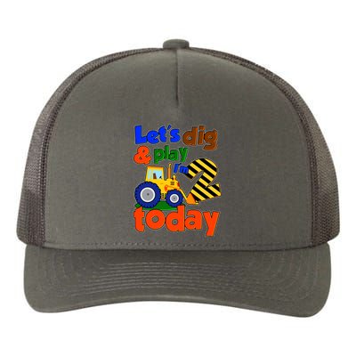 Let's Dig And Play I'm 2 Two Today 2nd Birthday Party Excavator Yupoong Adult 5-Panel Trucker Hat