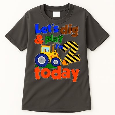 Let's Dig And Play I'm 2 Two Today 2nd Birthday Party Excavator Tall T-Shirt