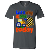 Let's Dig And Play I'm 2 Two Today 2nd Birthday Party Excavator V-Neck T-Shirt