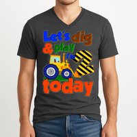 Let's Dig And Play I'm 2 Two Today 2nd Birthday Party Excavator V-Neck T-Shirt