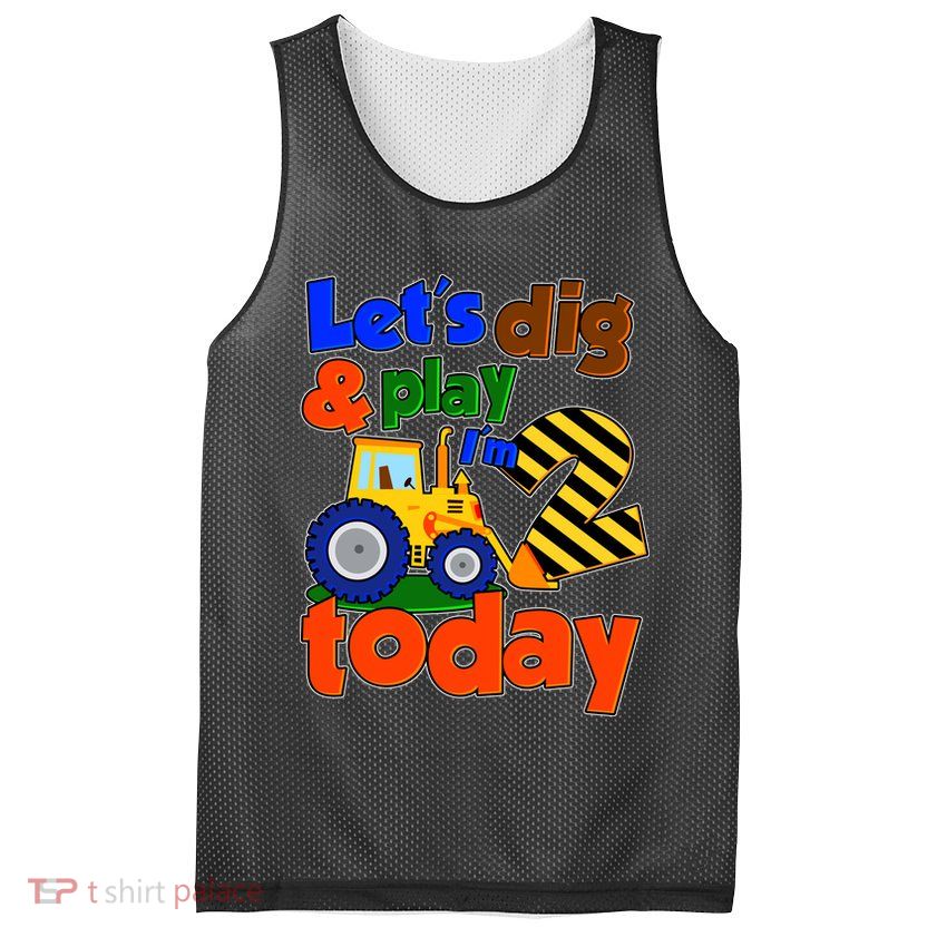 Let's Dig And Play I'm 2 Two Today 2nd Birthday Party Excavator Mesh Reversible Basketball Jersey Tank