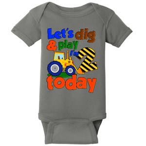 Let's Dig And Play I'm 2 Two Today 2nd Birthday Party Excavator Baby Bodysuit