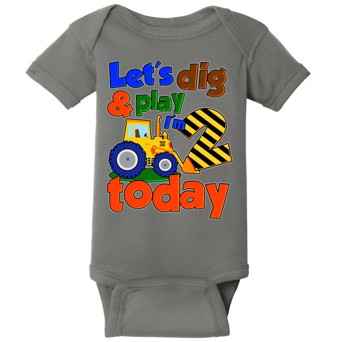 Let's Dig And Play I'm 2 Two Today 2nd Birthday Party Excavator Baby Bodysuit