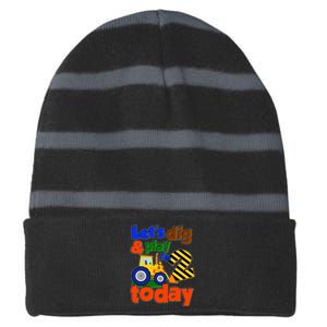 Let's Dig And Play I'm 2 Two Today 2nd Birthday Party Excavator Striped Beanie with Solid Band