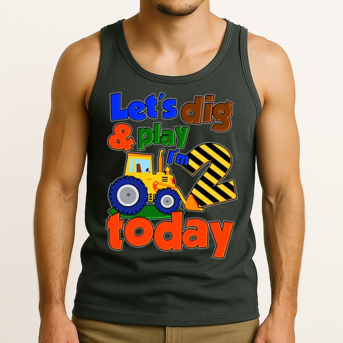 Let's Dig And Play I'm 2 Two Today 2nd Birthday Party Excavator Tank Top