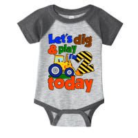 Let's Dig And Play I'm 2 Two Today 2nd Birthday Party Excavator Infant Baby Jersey Bodysuit