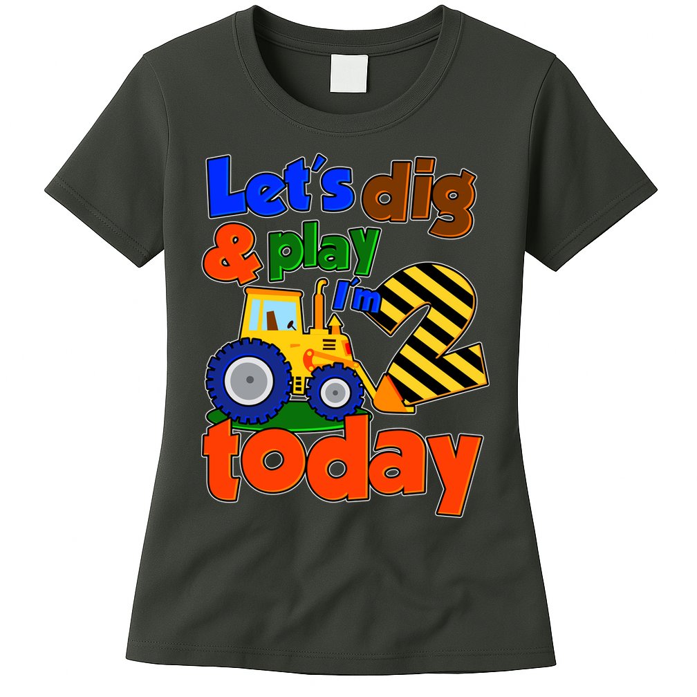 Let's Dig And Play I'm 2 Two Today 2nd Birthday Party Excavator Womens T-Shirt