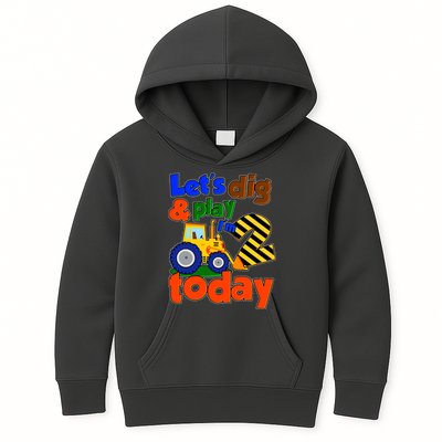 Let's Dig And Play I'm 2 Two Today 2nd Birthday Party Excavator Kids Hoodie