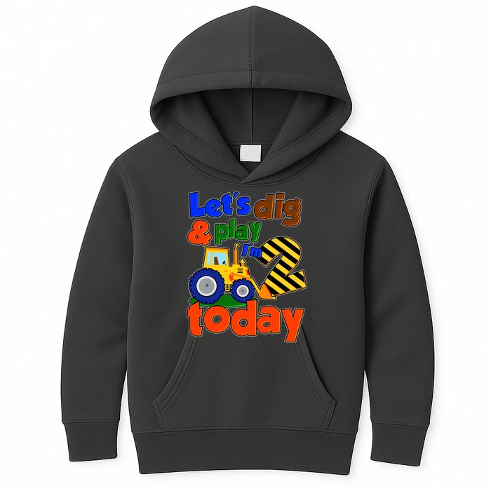 Let's Dig And Play I'm 2 Two Today 2nd Birthday Party Excavator Kids Hoodie