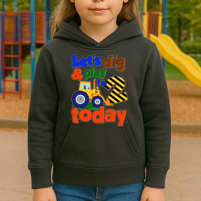 Let's Dig And Play I'm 2 Two Today 2nd Birthday Party Excavator Kids Hoodie
