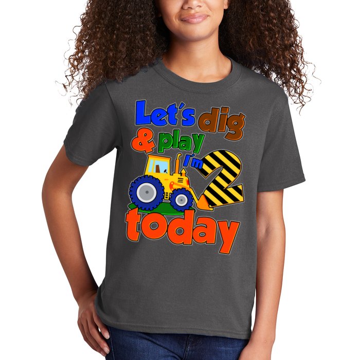 Let's Dig And Play I'm 2 Two Today 2nd Birthday Party Excavator Kids T-Shirt
