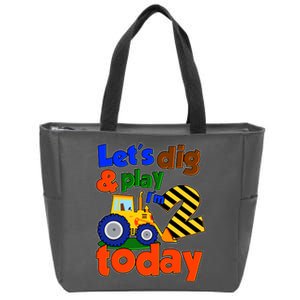 Let's Dig And Play I'm 2 Two Today 2nd Birthday Party Excavator Zip Tote Bag