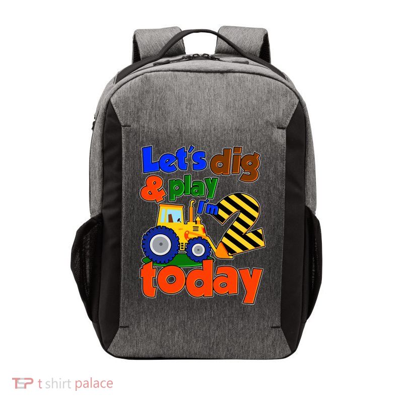 Let's Dig And Play I'm 2 Two Today 2nd Birthday Party Excavator Vector Backpack