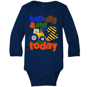 Let's Dig And Play I'm 2 Two Today 2nd Birthday Party Excavator Baby Long Sleeve Bodysuit