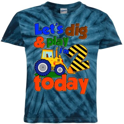 Let's Dig And Play I'm 2 Two Today 2nd Birthday Party Excavator Kids Tie-Dye T-Shirt