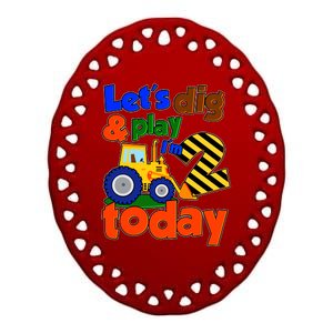 Let's Dig And Play I'm 2 Two Today 2nd Birthday Party Excavator Ceramic Oval Ornament