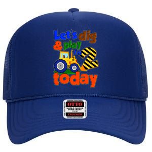 Let's Dig And Play I'm 2 Two Today 2nd Birthday Party Excavator High Crown Mesh Back Trucker Hat