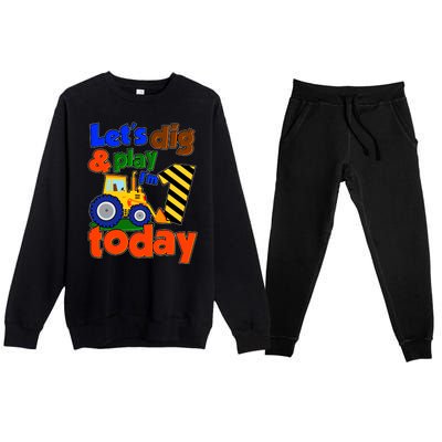 Let's Dig And Play I'm 1 One Today 1st Birthday Party Excavator Premium Crewneck Sweatsuit Set