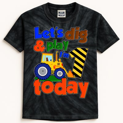 Let's Dig And Play I'm 1 One Today 1st Birthday Party Excavator Kids Tie-Dye T-Shirt
