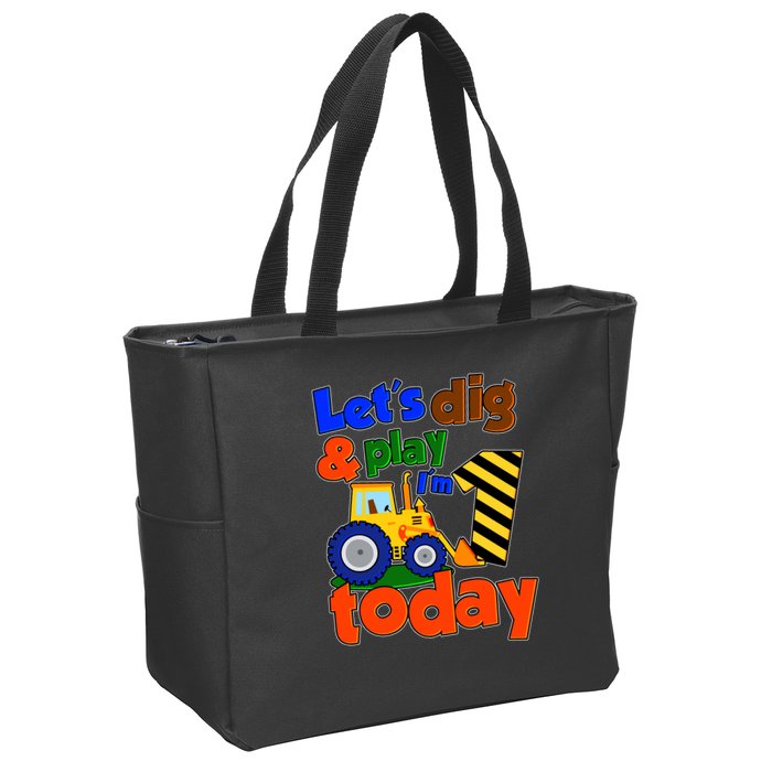 Let's Dig And Play I'm 1 One Today 1st Birthday Party Excavator Zip Tote Bag