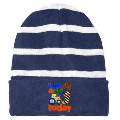 Let's Dig And Play I'm 1 One Today 1st Birthday Party Excavator Striped Beanie with Solid Band