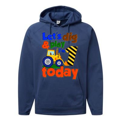 Let's Dig And Play I'm 1 One Today 1st Birthday Party Excavator Performance Fleece Hoodie