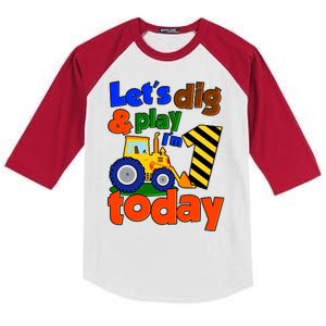 Let's Dig And Play I'm 1 One Today 1st Birthday Party Excavator Kids Colorblock Raglan Jersey