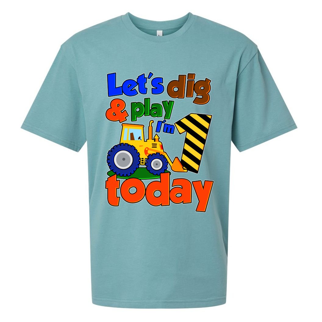 Let's Dig And Play I'm 1 One Today 1st Birthday Party Excavator Sueded Cloud Jersey T-Shirt