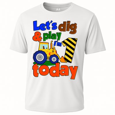 Let's Dig And Play I'm 1 One Today 1st Birthday Party Excavator Performance Shirt