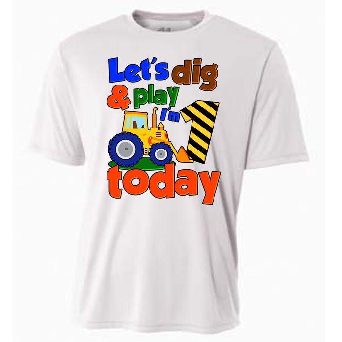 Let's Dig And Play I'm 1 One Today 1st Birthday Party Excavator Cooling Performance Crew T-Shirt