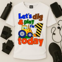 Let's Dig And Play I'm 1 One Today 1st Birthday Party Excavator Cooling Performance Crew T-Shirt