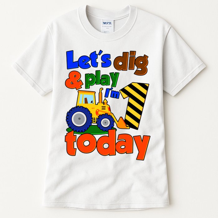 Let's Dig And Play I'm 1 One Today 1st Birthday Party Excavator Tall T-Shirt
