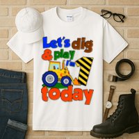 Let's Dig And Play I'm 1 One Today 1st Birthday Party Excavator Tall T-Shirt