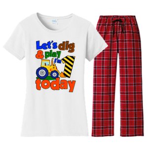 Let's Dig And Play I'm 1 One Today 1st Birthday Party Excavator Women's Flannel Pajama Set