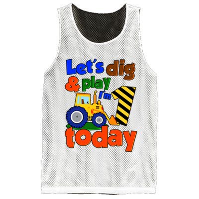 Let's Dig And Play I'm 1 One Today 1st Birthday Party Excavator Mesh Reversible Basketball Jersey Tank
