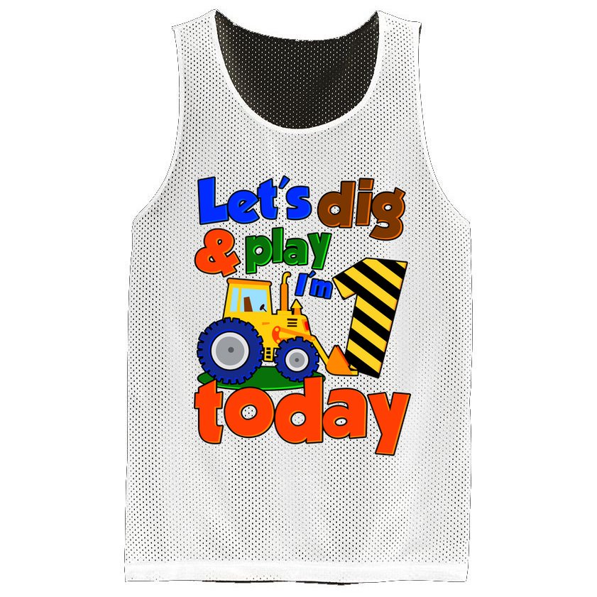 Let's Dig And Play I'm 1 One Today 1st Birthday Party Excavator Mesh Reversible Basketball Jersey Tank