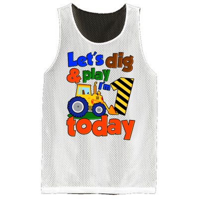 Let's Dig And Play I'm 1 One Today 1st Birthday Party Excavator Mesh Reversible Basketball Jersey Tank