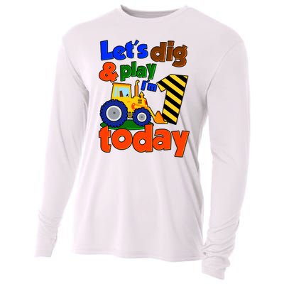 Let's Dig And Play I'm 1 One Today 1st Birthday Party Excavator Cooling Performance Long Sleeve Crew