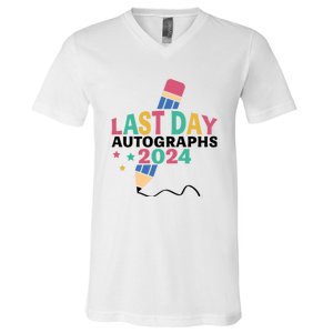 Last Day Autographs 2024 End Of School V-Neck T-Shirt