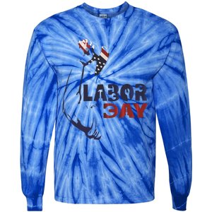 Labor Day America Flag Laborer Gift Happy Labor Day Gift Tie-Dye Long Sleeve Shirt