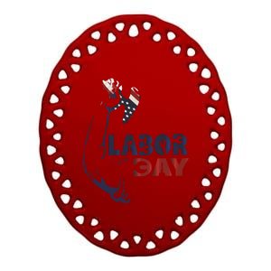 Labor Day America Flag Laborer Gift Happy Labor Day Gift Ceramic Oval Ornament