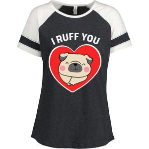 Lucky Dog Animal Rescue I Ruff You Valentine's Day Enza Ladies Jersey Colorblock Tee