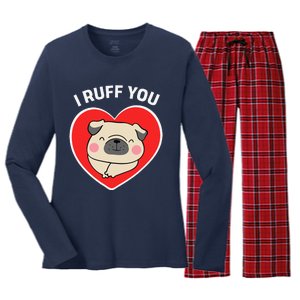 Lucky Dog Animal Rescue I Ruff You Valentine's Day Women's Long Sleeve Flannel Pajama Set 