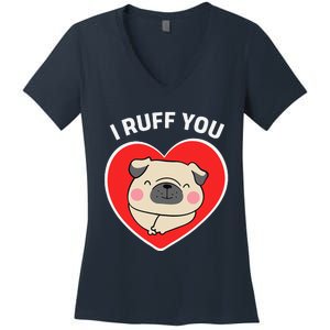 Lucky Dog Animal Rescue I Ruff You Valentine's Day Women's V-Neck T-Shirt