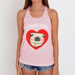 Lucky Dog Animal Rescue I Ruff You Valentine's Day Women's Knotted Racerback Tank