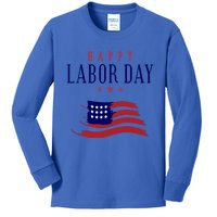 Labor Day American Flag Patriotic Gift Kids Long Sleeve Shirt