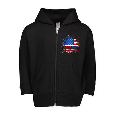 Labor Day American Flag Summer Celebration Gift Toddler Zip Fleece Hoodie