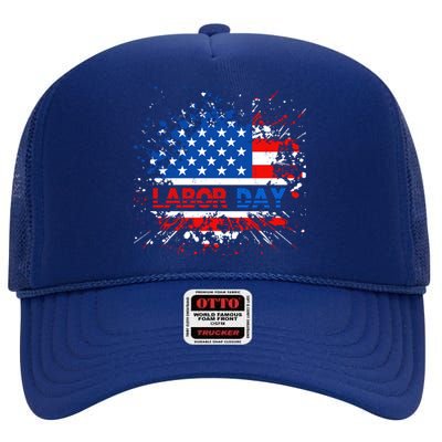 Labor Day American Flag Summer Celebration Gift High Crown Mesh Back Trucker Hat