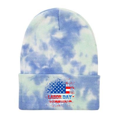 Labor Day American Flag Summer Celebration Gift Tie Dye 12in Knit Beanie